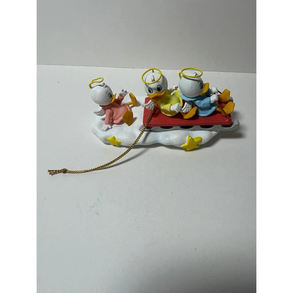 Disney Huey Dewey Louie Christmas Ornament Angel Ducklings Sledding on Cloud Box